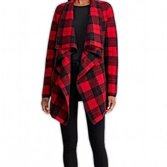 Ralph Lauren size L cardigan 100% wool buffalo plaid **flaws see photo #3 - Picture 1 of 12